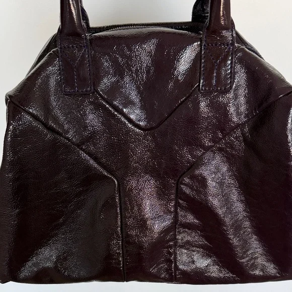 Saint Laurent Boston Hand Bag Tote Purse Y Line Patent Leather Dark purple. - Picture 5 of 6